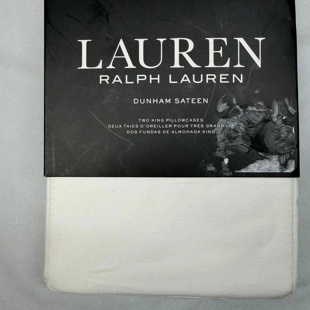 Ralph Lauren Dunham Sateen Pillowcase White King Set of 2 Cotton 300 TC